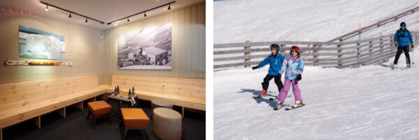 Drinks in bar and skiers at Cairngorm Mountain