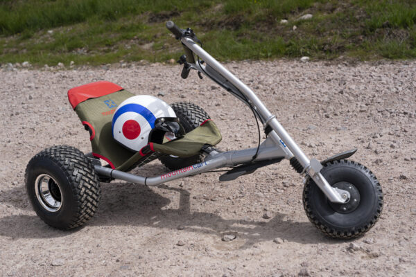 mountain cart and helmet