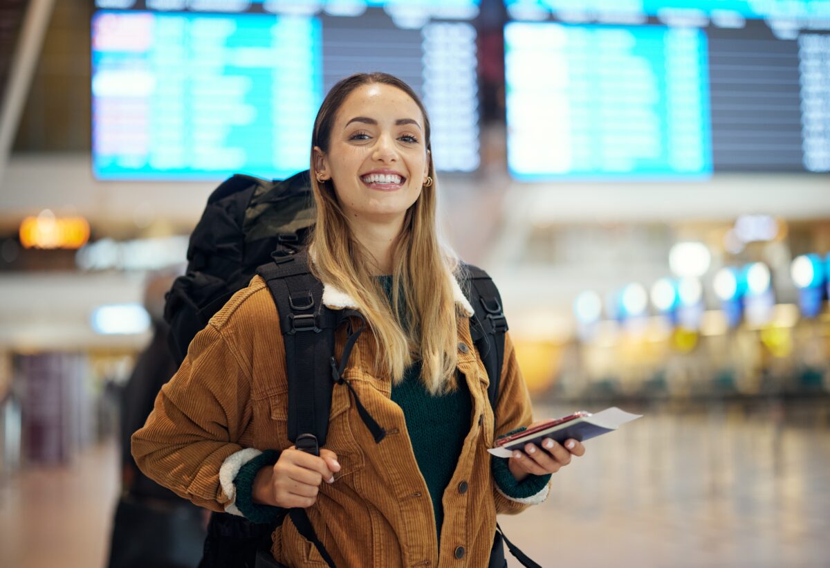 Girl at airport going on holiday