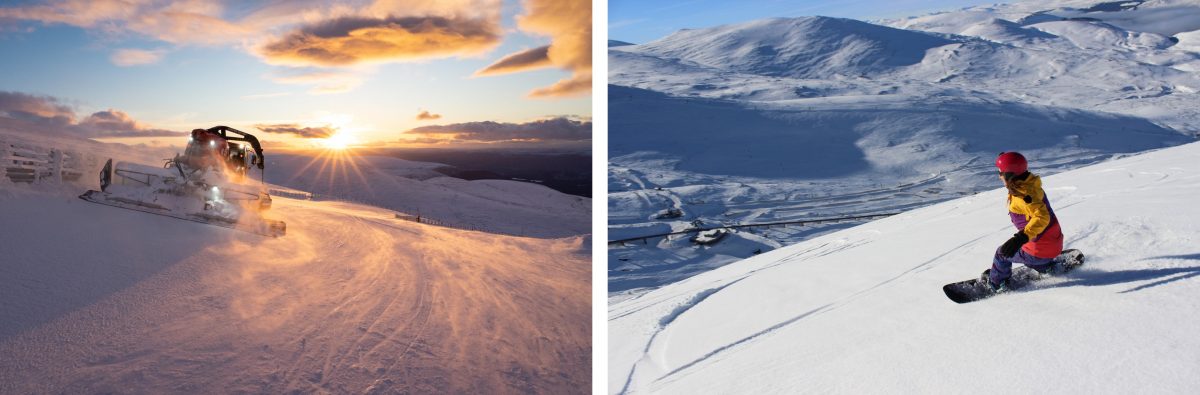 Snow machine and snowboarder at Cairngorm Mountain